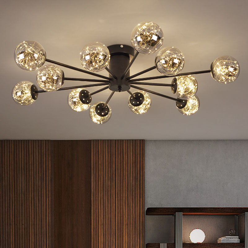 Radial Living Room Semi Flush Mount Smoke Grey Glass Contemporary Ceiling Light Fixture in Black Clearhalo 'Ceiling Lights' 'Close To Ceiling Lights' 'Close to ceiling' 'Semi-flushmount' Lighting' 2026071