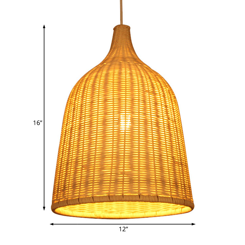 Hand Made Bamboo Bucket Hanging Lamp Rustic Single Bulb Pendant Light Fixture in Beige Clearhalo 'Ceiling Lights' 'Pendant Lights' 'Pendants' Lighting' 202813