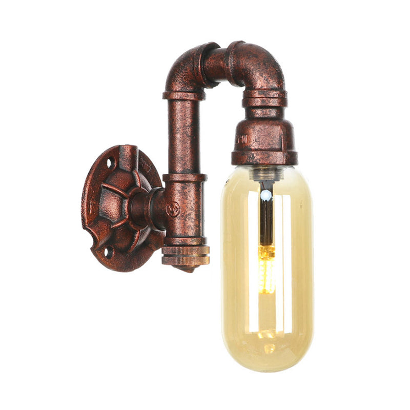 1 Light Amber Glass Wall Lamp Industrial Weathered Copper Oval Shade Bedroom Sconce Light Fixture, 9.5