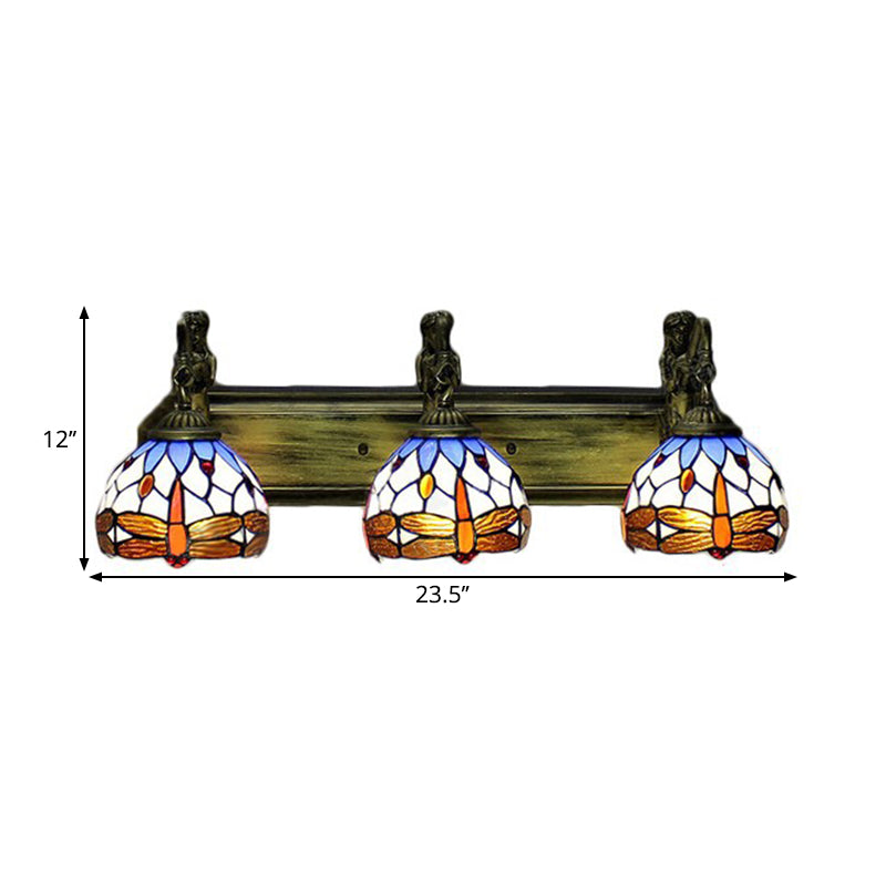 Brass Domed Wall Lighting Ideas Tiffany 3 Bulbs Stained Art Glass Wall Lights Fixture Clearhalo 'Art deco wall lights' 'Cast Iron' 'Glass' 'Industrial' 'Middle century wall lights' 'Modern' 'Tiffany wall lights' 'Tiffany' 'Traditional wall lights' 'Wall Lamps & Sconces' 'Wall Lights' Lighting' 2029308