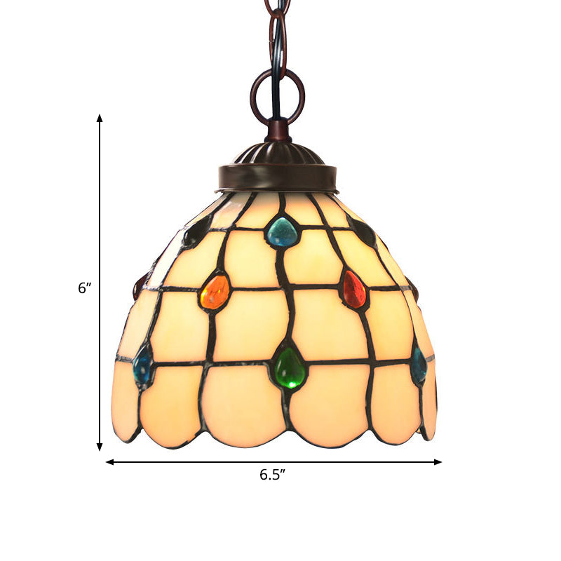 White Glass Copper Suspension Light Lattice Dome 1 Light Victorian Hanging Lamp Kit with Gem Pattern Clearhalo 'Art Deco Pendants' 'Cast Iron' 'Ceiling Lights' 'Ceramic' 'Crystal' 'Industrial' 'Metal' 'Middle Century Pendants' 'Pendant Lights' 'Pendants' 'Tiffany close to ceiling' 'Tiffany Pendants' 'Tiffany' Lighting' 2029332