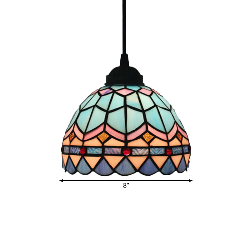 Lattice Bowl Pendulum Light Tiffany Stained Glass 1-Light Blue Suspension Lamp for Dining Room Clearhalo 'Art Deco Pendants' 'Cast Iron' 'Ceiling Lights' 'Ceramic' 'Crystal' 'Industrial' 'Metal' 'Middle Century Pendants' 'Pendant Lights' 'Pendants' 'Tiffany close to ceiling' 'Tiffany Pendants' 'Tiffany' Lighting' 2029519