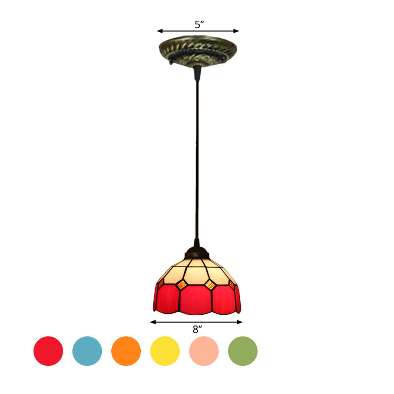 Tiffany Style Domed Drop Pendant 1-Light Stained Art Glass Hanging Ceiling Light Clearhalo 'Art Deco Pendants' 'Cast Iron' 'Ceiling Lights' 'Ceramic' 'Crystal' 'Industrial' 'Metal' 'Middle Century Pendants' 'Pendant Lights' 'Pendants' 'Tiffany close to ceiling' 'Tiffany Pendants' 'Tiffany' Lighting' 2029527