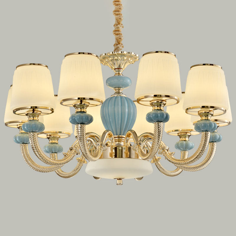 Barrel Living Room Chandelier Frosted Glass Simple Ceramics Suspension Pendant in Blue Clearhalo 'Ceiling Lights' 'Chandeliers' 'Modern Chandeliers' 'Modern' Lighting' 2029961