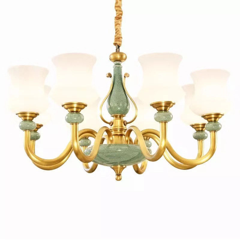 Frosted Glass Curving Chandelier Light Modern Ceiling Pendant in Green for Living Room Clearhalo 'Ceiling Lights' 'Chandeliers' 'Modern Chandeliers' 'Modern' Lighting' 2029968