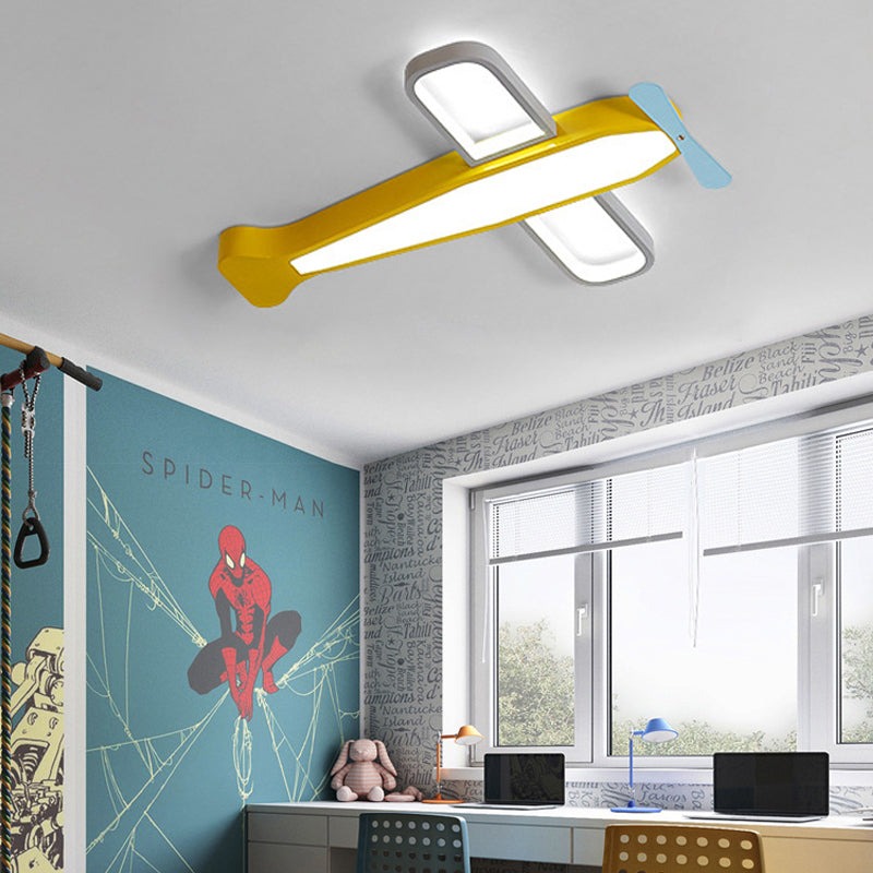 Yellow Propeller Plane Ceiling Mount Light Cartoon Acrylic LED Ceiling Lamp for Kid Bedroom Yellow Clearhalo 'Ceiling Lights' 'Close To Ceiling Lights' 'Close to ceiling' 'Flush mount' Lighting' 203000