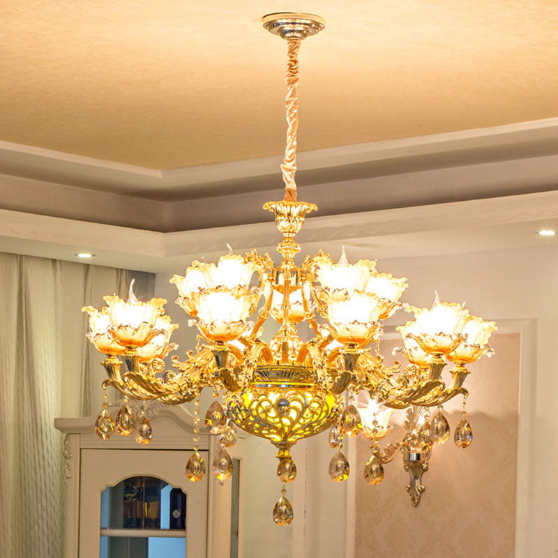 Petal Living Room Hanging Chandelier Amber Textured Glass Modernism Pendant Light Fixture in Gold Clearhalo 'Ceiling Lights' 'Chandeliers' 'Modern Chandeliers' 'Modern' Lighting' 2030268