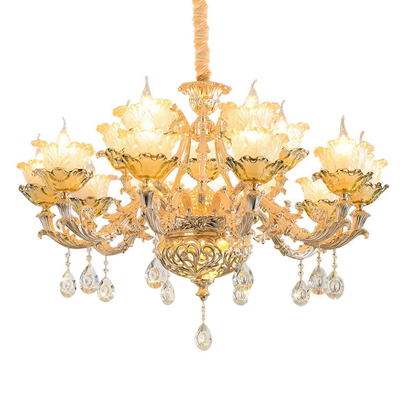 Petal Living Room Hanging Chandelier Amber Textured Glass Modernism Pendant Light Fixture in Gold Clearhalo 'Ceiling Lights' 'Chandeliers' 'Modern Chandeliers' 'Modern' Lighting' 2030269