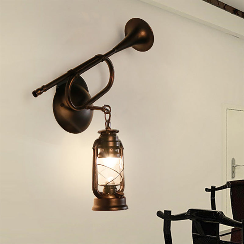 1 Light Kerosene Wall Lamp Industrial Bronze Metal Sconce Light Fixture for Indoor with Trumpet Clearhalo 'Art deco wall lights' 'Cast Iron' 'Glass' 'Industrial wall lights' 'Industrial' 'Middle century wall lights' 'Modern' 'Rustic wall lights' 'Tiffany' 'Traditional wall lights' 'Wall Lamps & Sconces' 'Wall Lights' Lighting' 203038