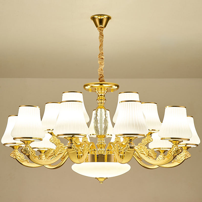 White Ribbed Glass Cone Ceiling Lamp Contemporary Gold Chandelier Light Fixture Clearhalo 'Ceiling Lights' 'Chandeliers' 'Modern Chandeliers' 'Modern' Lighting' 2030447