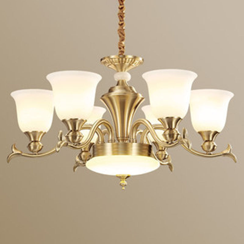 Gold Bell Hanging Lighting Modernity Opaline Glass Chandelier Light Fixture for Living Room 6 White Clearhalo 'Ceiling Lights' 'Chandeliers' 'Modern Chandeliers' 'Modern' Lighting' 2030478