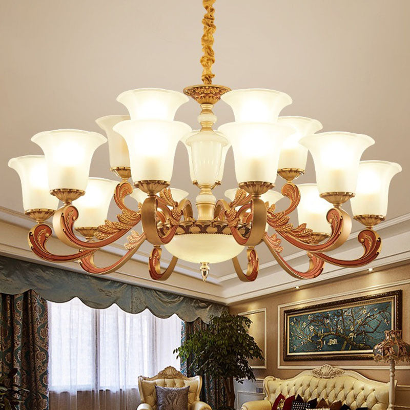 Morning Glory Frosted Glass Chandelier Modernist Gold Pendant Lighting Fixture for Bedroom 15 Gold Clearhalo 'Ceiling Lights' 'Chandeliers' 'Modern Chandeliers' 'Modern' Lighting' 2030536