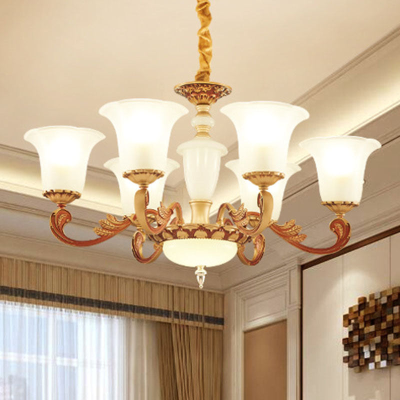 Morning Glory Frosted Glass Chandelier Modernist Gold Pendant Lighting Fixture for Bedroom Clearhalo 'Ceiling Lights' 'Chandeliers' 'Modern Chandeliers' 'Modern' Lighting' 2030542