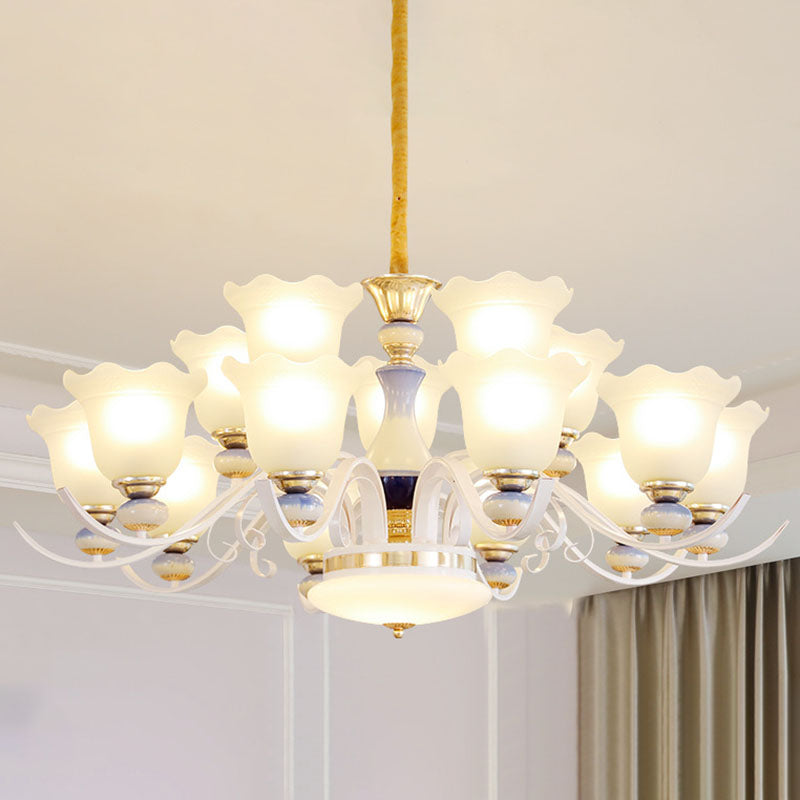 Nordic Blossom Hanging Lighting White Glass Living Room Chandelier Light Fixture 15 White Clearhalo 'Ceiling Lights' 'Chandeliers' 'Glass shade' 'Glass' 'Modern Chandeliers' 'Modern' Lighting' 2030584