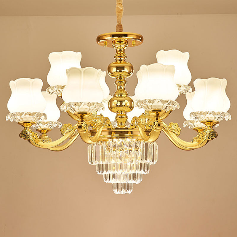 Modern Blossom Pendulum Light White Glass Living Room Pendant Chandelier in Gold 12 Gold Clearhalo 'Ceiling Lights' 'Chandeliers' 'Modern Chandeliers' 'Modern' Lighting' 2030675