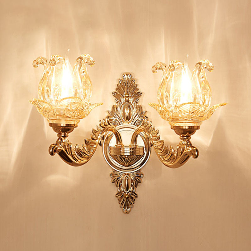 Gold Scrolled Arm Wall Mount Lamp Simple Metallic Wall Light Sconce with Crystal Accent 2.0 Gold G Clearhalo 'Cast Iron' 'Glass' 'Industrial' 'Modern wall lights' 'Modern' 'Tiffany' 'Traditional wall lights' 'Wall Lamps & Sconces' 'Wall Lights' Lighting' 2030761