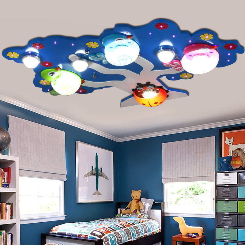 Bird Bedroom Flush Mount Fixture Resin LED Cartoon Flush Ceiling Light with Tree Decor Blue Clearhalo 'Ceiling Lights' 'Close To Ceiling Lights' 'Close to ceiling' 'Flush mount' Lighting' 2030826