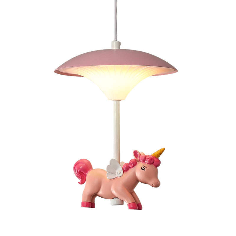 Pink Mushroom Ceiling Lamp Kid LED Metal Hanging Light Fixture with Cartoon Figurine for Bedroom Clearhalo 'Ceiling Lights' 'Pendant Lights' 'Pendants' Lighting' 2030856