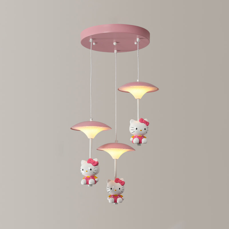 Pink Mushroom Ceiling Lamp Kid LED Metal Hanging Light Fixture with Cartoon Figurine for Bedroom Clearhalo 'Ceiling Lights' 'Pendant Lights' 'Pendants' Lighting' 2030859