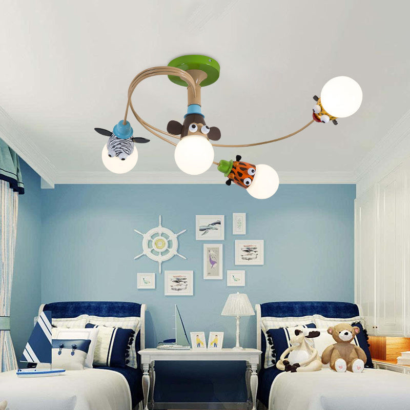 Cartoon Curved Ceiling Hang Fixture Metal Bedroom Semi Flush Mount Light in Coffee 4 Coffee Clearhalo 'Ceiling Lights' 'Close To Ceiling Lights' 'Close to ceiling' 'Semi-flushmount' Lighting' 2030885