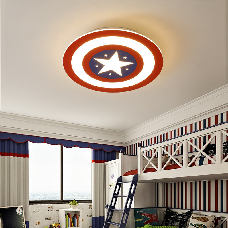 Metal Captain Shield Flush Mount Lamp Kid LED Red and Blue Flush Ceiling Light Fixture Clearhalo 'Ceiling Lights' 'Close To Ceiling Lights' 'Close to ceiling' 'Flush mount' Lighting' 2030990