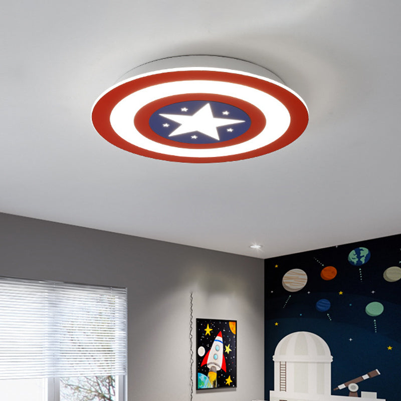 Metal Captain Shield Flush Mount Lamp Kid LED Red and Blue Flush Ceiling Light Fixture White White Clearhalo 'Ceiling Lights' 'Close To Ceiling Lights' 'Close to ceiling' 'Flush mount' Lighting' 2030991