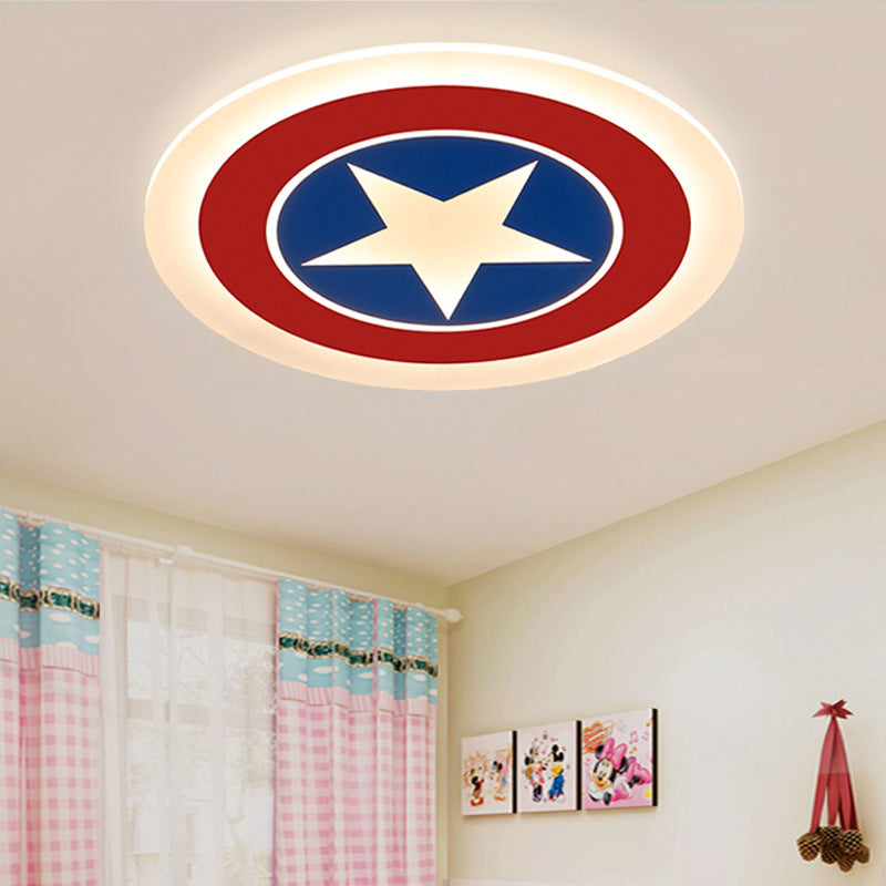 Captain Shield Flush Mount Cartoon Metal LED White Flushmount Lighting for Bedroom Clearhalo 'Ceiling Lights' 'Close To Ceiling Lights' 'Close to ceiling' 'Flush mount' Lighting' 2030996