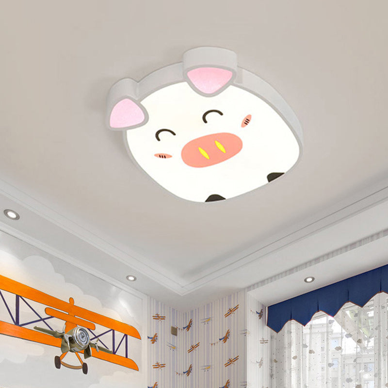 Animal Flush Mount Lamp Kid Metal LED Nursery Flushmount Ceiling Fixture in White White Pig Clearhalo 'Ceiling Lights' 'Close To Ceiling Lights' 'Close to ceiling' 'Flush mount' Lighting' 2031081