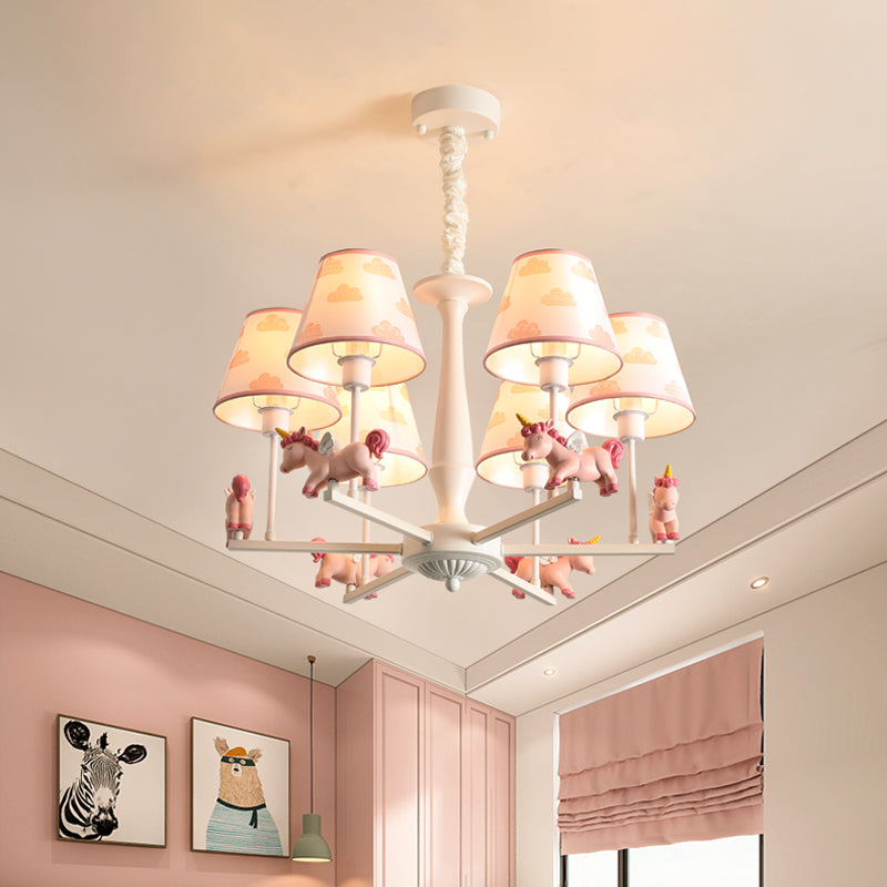 Unicorn Resin Suspension Lighting Cartoon Pink Chandelier Light Fixture with Empire Fabric Shade Clearhalo 'Ceiling Lights' 'Chandeliers' Lighting' options 2031131