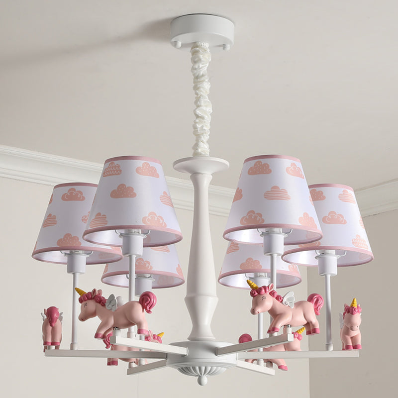Unicorn Resin Suspension Lighting Cartoon Pink Chandelier Light Fixture with Empire Fabric Shade Clearhalo 'Ceiling Lights' 'Chandeliers' Lighting' options 2031133