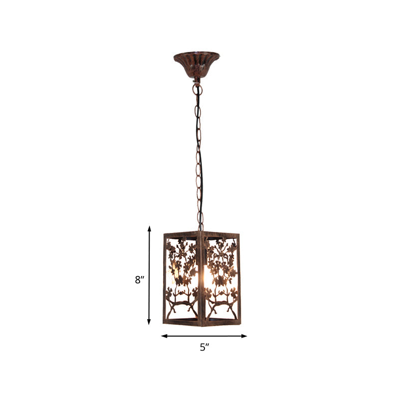 Rust Pumpkin/Snow/Branch Pendant Ceiling Light Traditional Metal 1 Light Living Room Hanging Lamp with Cage Clearhalo 'Ceiling Lights' 'Pendant Lights' 'Pendants' Lighting' 203310