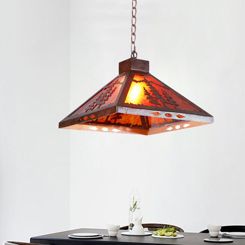 Rust Pyramid Pendant Lighting Fixture Country Style 1 Light Metal Hanging Ceiling Fixture for Dining Room Rust Clearhalo 'Ceiling Lights' 'Pendant Lights' 'Pendants' Lighting' 203339_044bb2c1-0761-4586-b108-c6b7a2bdab60