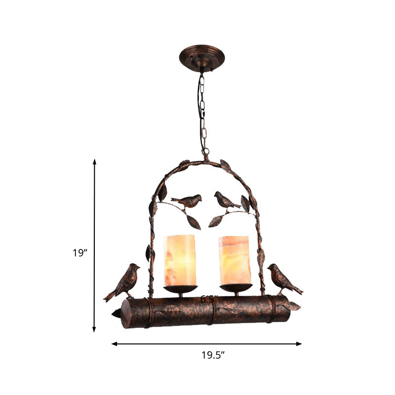 2 Lights Cluster Pendant Country Style Candle Metal Hanging Lamp in Rust with/without Marble Shade Clearhalo 'Ceiling Lights' 'Pendant Lights' 'Pendants' Lighting' 203350