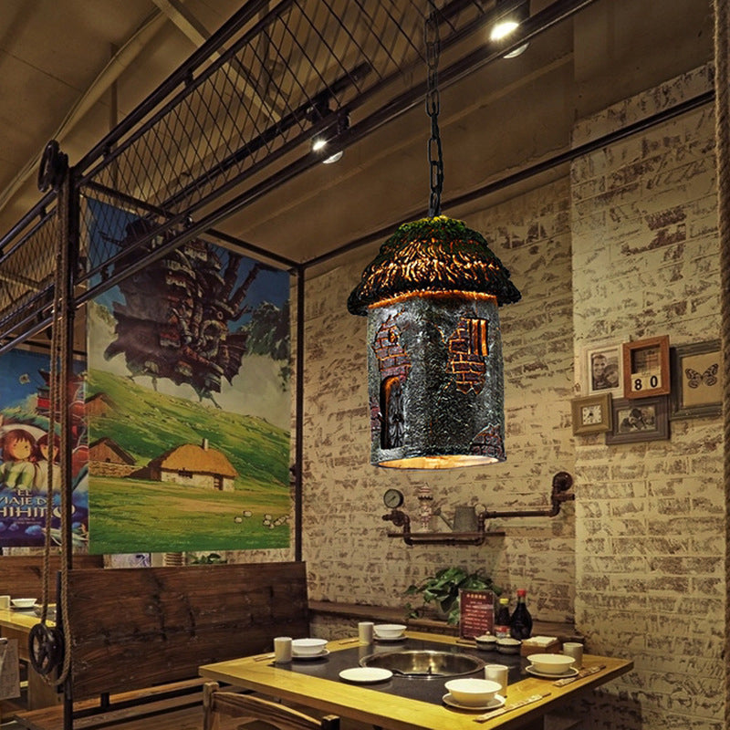 1 Light Pendant Lighting Rustic House Shaped Resin Hanging Ceiling Light in Green for Restaurant Clearhalo 'Ceiling Lights' 'Pendant Lights' 'Pendants' Lighting' 203458