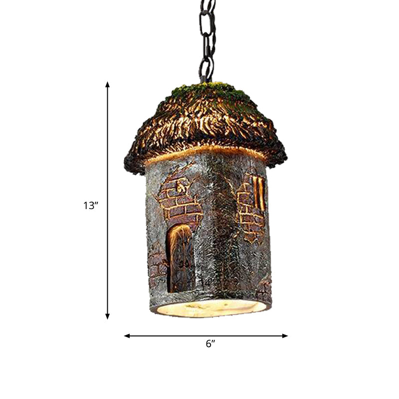 1 Light Pendant Lighting Rustic House Shaped Resin Hanging Ceiling Light in Green for Restaurant Clearhalo 'Ceiling Lights' 'Pendant Lights' 'Pendants' Lighting' 203460