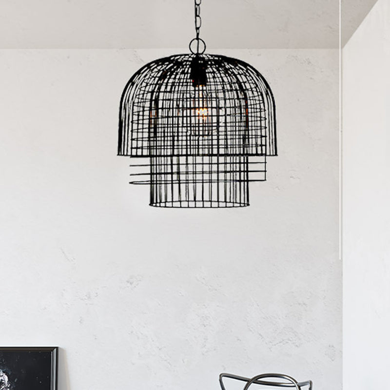 Black Wire Cage Pendant Light Vintage Metal 1 Light Living Room Hanging Ceiling Light Clearhalo 'Ceiling Lights' 'Pendant Lights' 'Pendants' Lighting' 203474