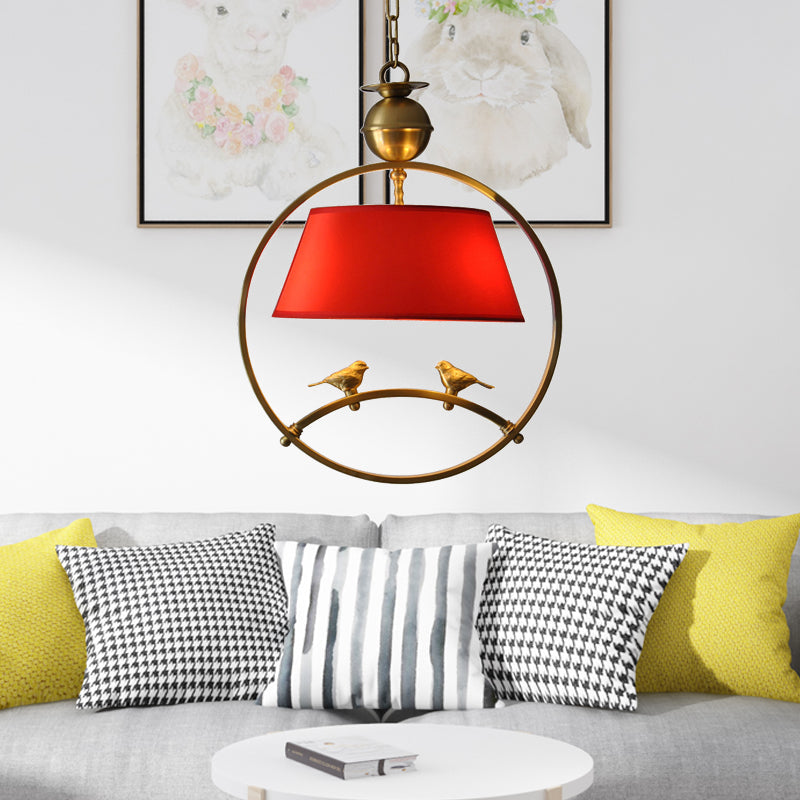 Fabric Conical Pendant Light Traditional 1 Light Living Room Hanging Ceiling Light in White/Black/Red Clearhalo 'Ceiling Lights' 'Pendant Lights' 'Pendants' Lighting' 203527