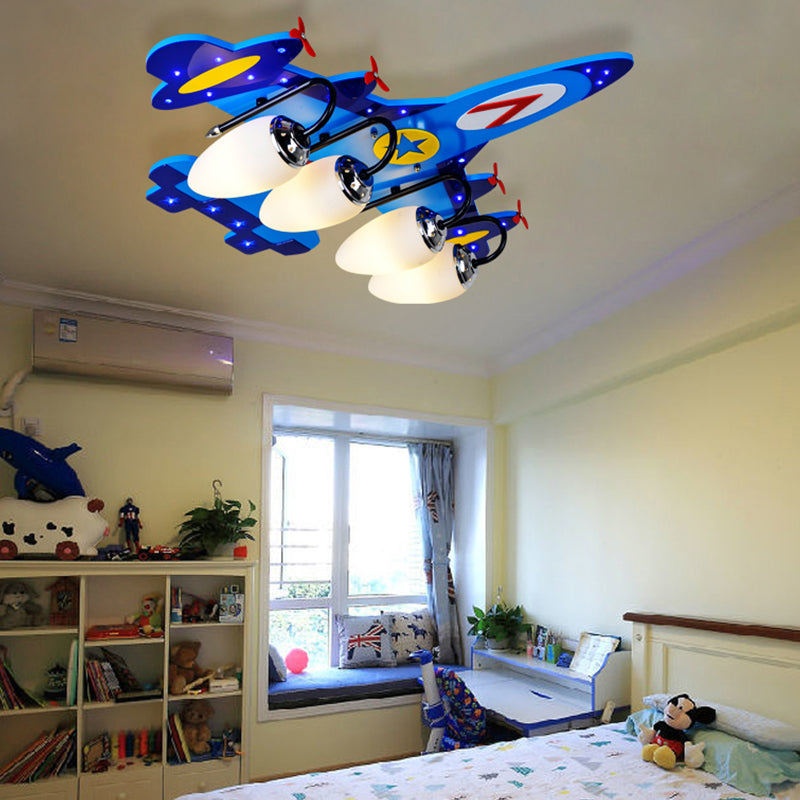 Wood Airplane Ceiling Mount Light 4 Heads Cool LED Ceiling Lamp for Nursing Room Blue C Clearhalo 'Ceiling Lights' 'Close To Ceiling Lights' 'Close to ceiling' 'Flush mount' Lighting' 203691