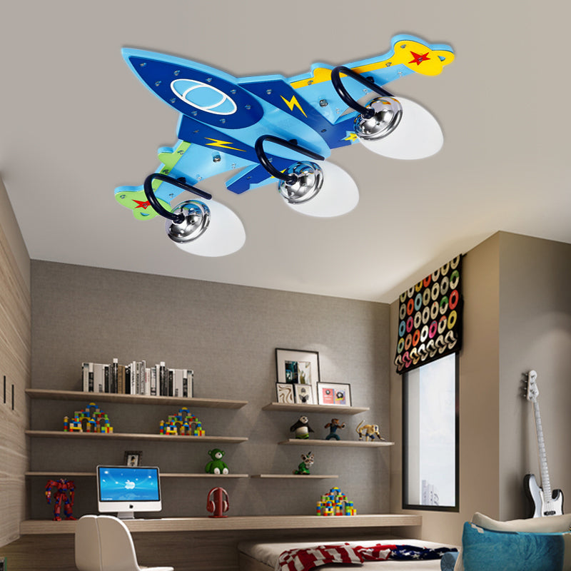 Wood Airplane Ceiling Mount Light 4 Heads Cool LED Ceiling Lamp for Nursing Room Blue D Clearhalo 'Ceiling Lights' 'Close To Ceiling Lights' 'Close to ceiling' 'Flush mount' Lighting' 203694