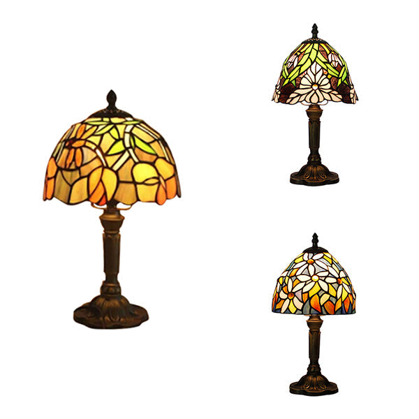 Vintage Rustic Flower/Dragonfly/Leaf Table Lighting Stained Glass 1 Head Standing Light in Bronze for Coffee Shop Clearhalo 'Lamps' 'Table Lamps' Lighting' 20377