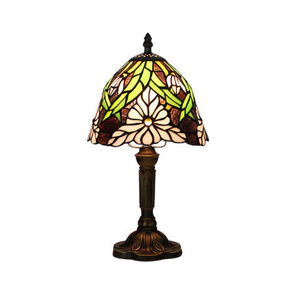 Vintage Rustic Flower/Dragonfly/Leaf Table Lighting Stained Glass 1 Head Standing Light in Bronze for Coffee Shop Bronze Leaf Clearhalo 'Lamps' 'Table Lamps' Lighting' 20381