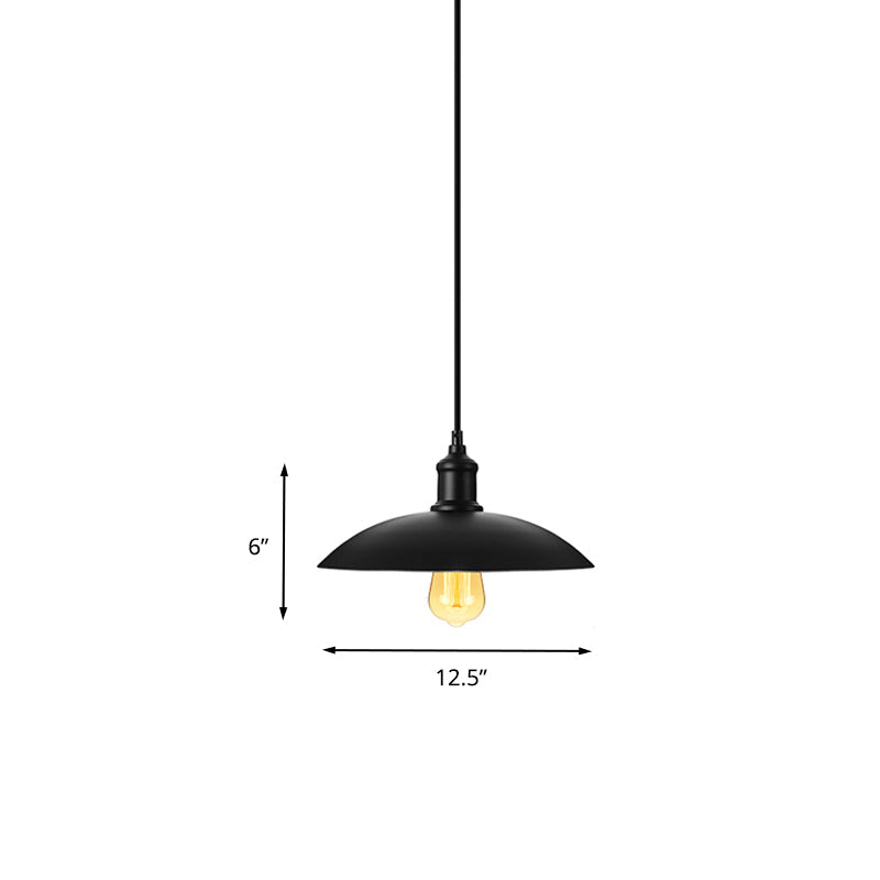 1 Head Pendant Lighting with Saucer Shade Metallic Loft Style Living Room Hanging Lamp in Black/White, 12.5