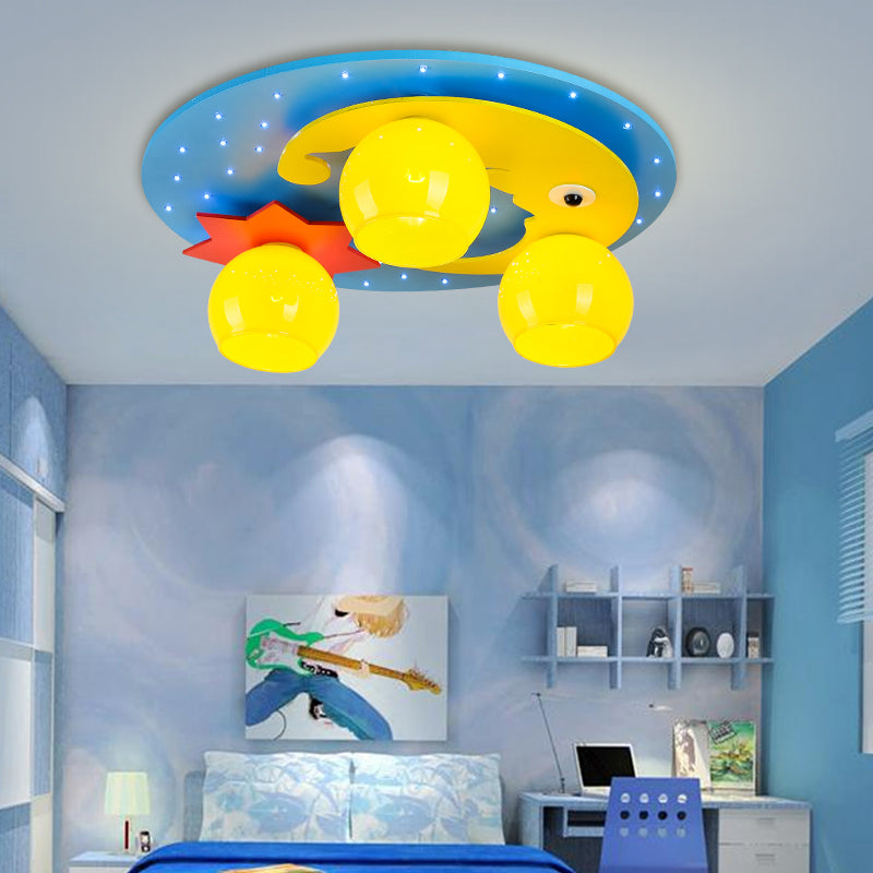 Wood Night View LED Flush Mount Light Child Bedroom Cartoon Ceiling Lamp in Blue Clearhalo 'Ceiling Lights' 'Close To Ceiling Lights' 'Close to ceiling' 'Flush mount' Lighting' 203837