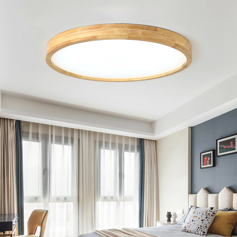 Geometrical Living Room Flush Fixture Wooden Modern Ceiling Light LED Flush Mount, Beige Wood Round Clearhalo 'Ceiling Lights' 'Close To Ceiling Lights' 'Close to ceiling' 'Flush mount' Lighting' 2038420