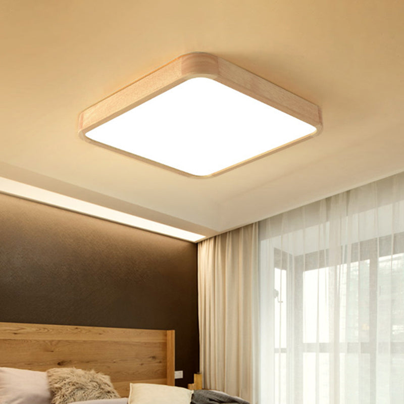 Geometrical Living Room Flush Fixture Wooden Modern Ceiling Light LED Flush Mount, Beige Wood Square Clearhalo 'Ceiling Lights' 'Close To Ceiling Lights' 'Close to ceiling' 'Flush mount' Lighting' 2038426