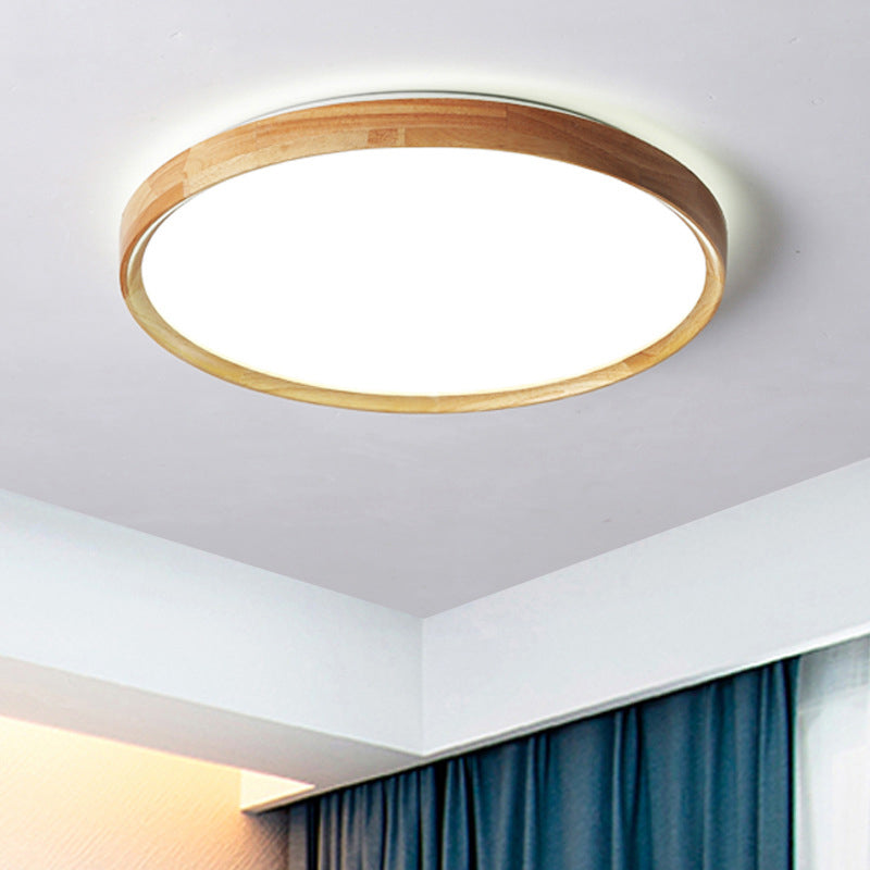 Wooden Round LED Flush Mount Contemporary Beige Flushmount Ceiling Light for Living Room Wood Clearhalo 'Ceiling Lights' 'Close To Ceiling Lights' 'Close to ceiling' 'Flush mount' Lighting' 2038442