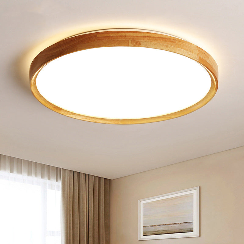 Wooden Round LED Flush Mount Contemporary Beige Flushmount Ceiling Light for Living Room Clearhalo 'Ceiling Lights' 'Close To Ceiling Lights' 'Close to ceiling' 'Flush mount' Lighting' 2038443