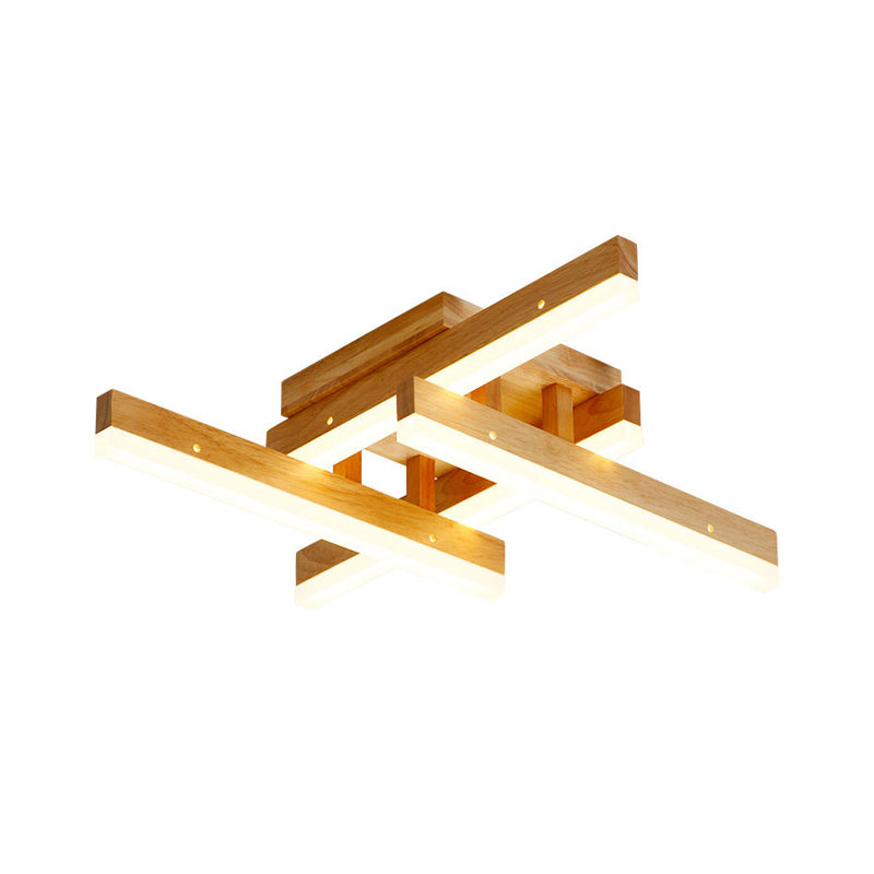 Rectangular Living Room Semi Flush Light Wooden Contemporary LED Flush Ceiling Light Fixture, Beige Clearhalo 'Ceiling Lights' 'Close To Ceiling Lights' 'Close to ceiling' 'Flush mount' Lighting' 2038519