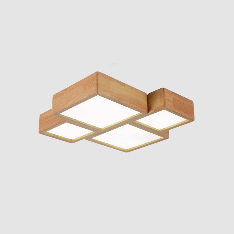 Splicing Squares LED Flush Mount Nordic Wooden Living Room Flushmount Ceiling Light in Beige Clearhalo 'Ceiling Lights' 'Close To Ceiling Lights' 'Close to ceiling' 'Flush mount' Lighting' 2038558