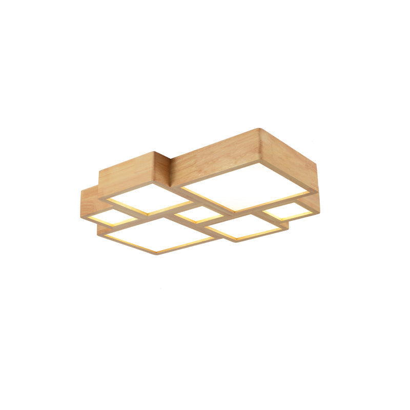 Splicing Squares LED Flush Mount Nordic Wooden Living Room Flushmount Ceiling Light in Beige Clearhalo 'Ceiling Lights' 'Close To Ceiling Lights' 'Close to ceiling' 'Flush mount' Lighting' 2038560